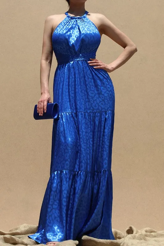 Ruched Neckline Satin Maxi Dress