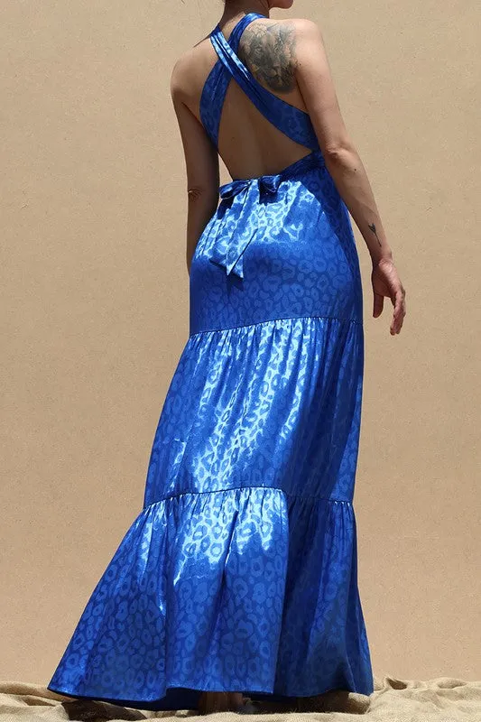 Ruched Neckline Satin Maxi Dress