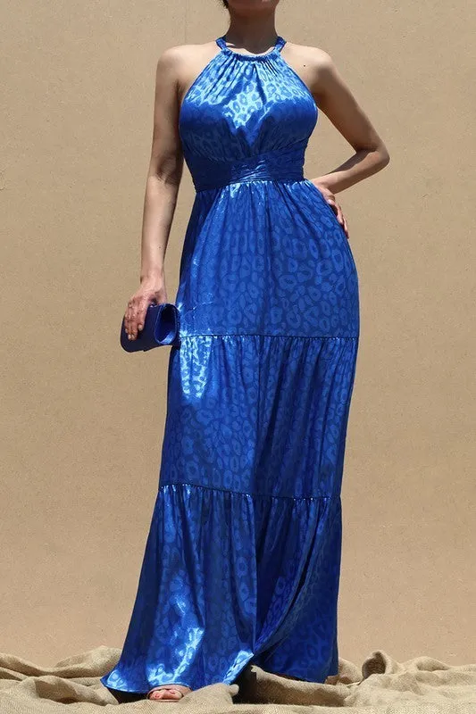 Ruched Neckline Satin Maxi Dress
