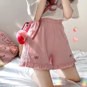 Ruffled Pink Bow High Waist Shorts