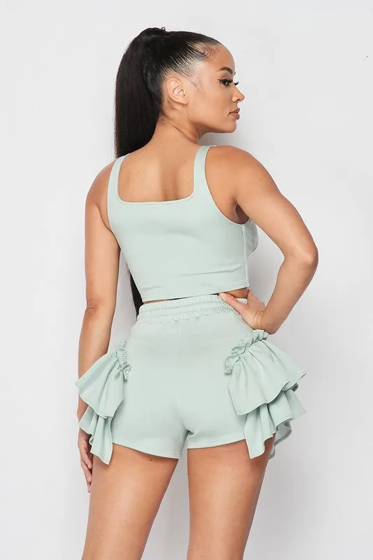 RUFFLES N FRILLS CROPPED TANK AND SHORTS SET