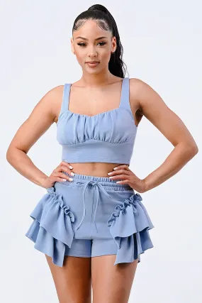 RUFFLES N FRILLS CROPPED TANK AND SHORTS SET