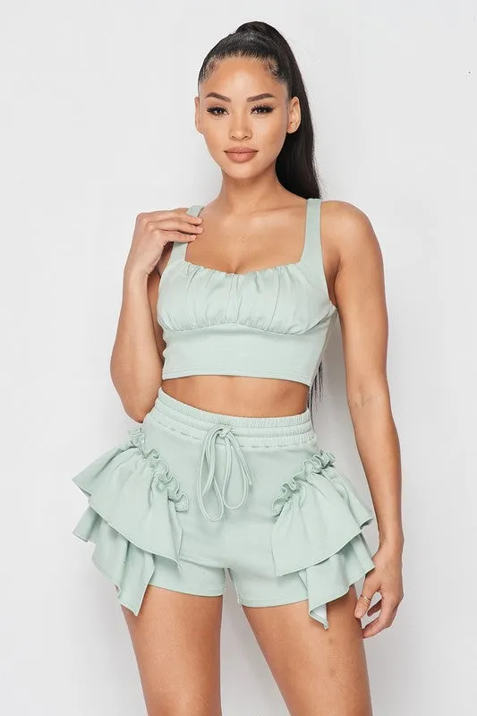 RUFFLES N FRILLS CROPPED TANK AND SHORTS SET