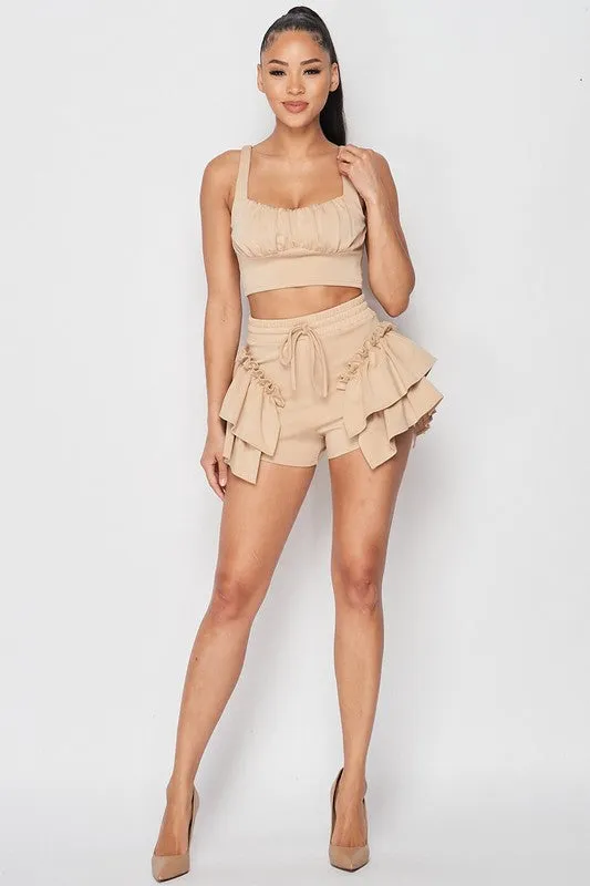 RUFFLES N FRILLS CROPPED TANK AND SHORTS SET