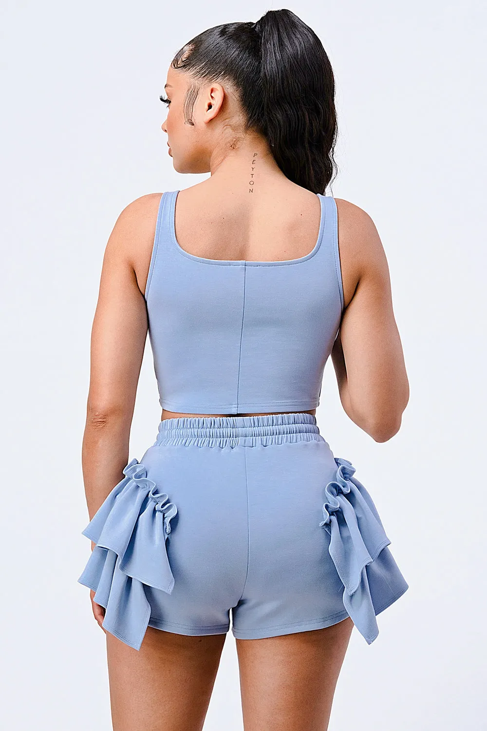 RUFFLES N FRILLS CROPPED TANK AND SHORTS SET