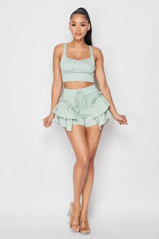 RUFFLES N FRILLS CROPPED TANK AND SHORTS SET