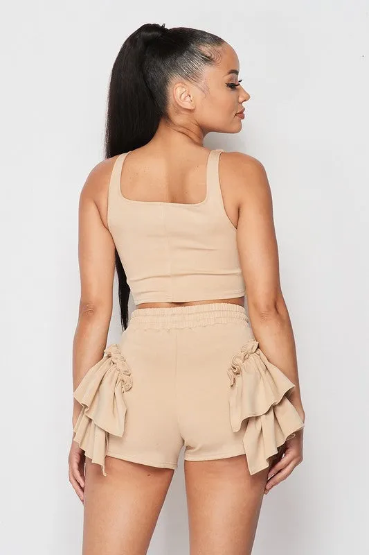RUFFLES N FRILLS CROPPED TANK AND SHORTS SET
