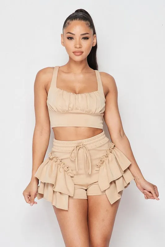 RUFFLES N FRILLS CROPPED TANK AND SHORTS SET
