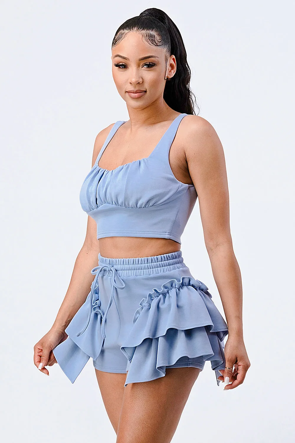 RUFFLES N FRILLS CROPPED TANK AND SHORTS SET