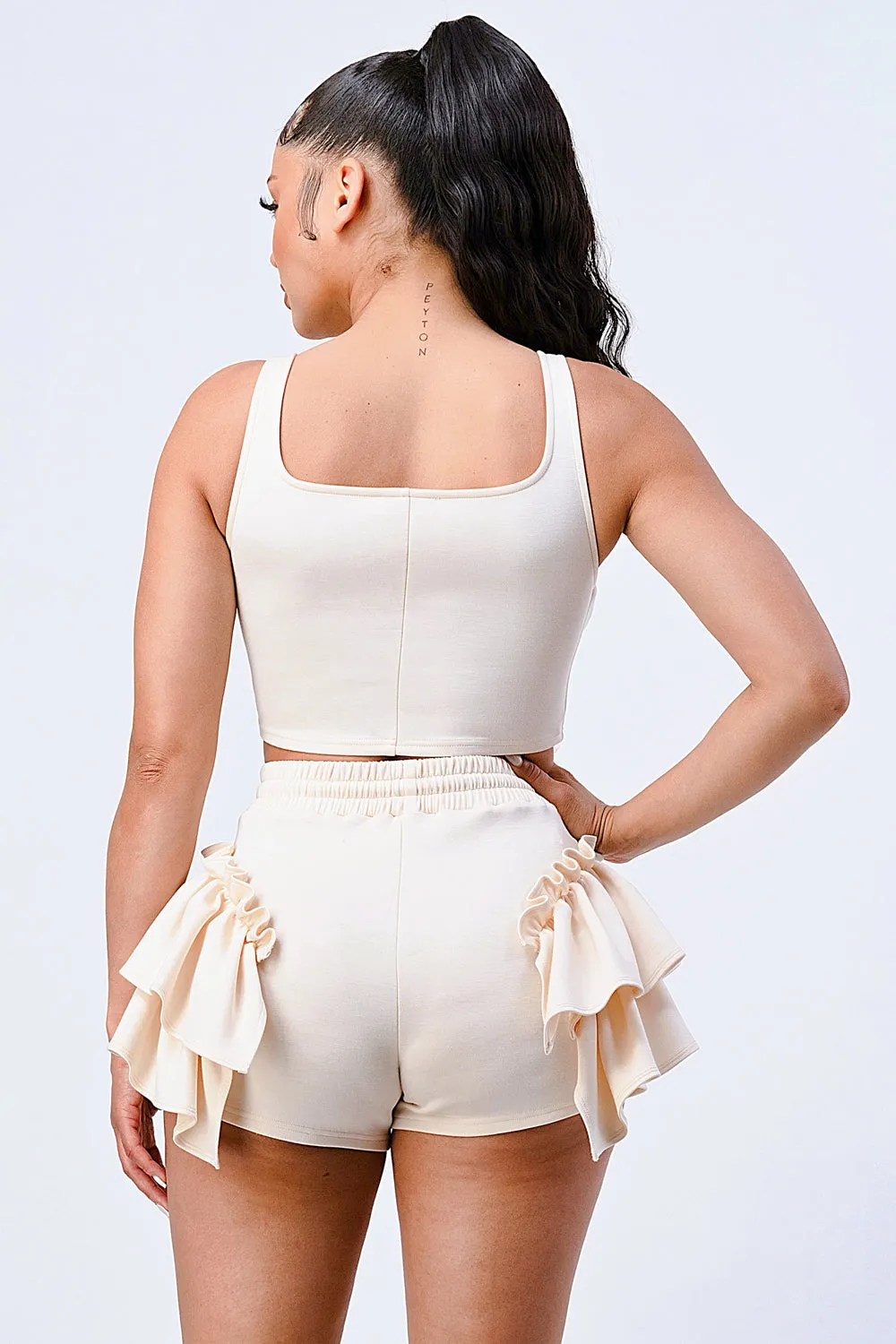 RUFFLES N FRILLS CROPPED TANK AND SHORTS SET
