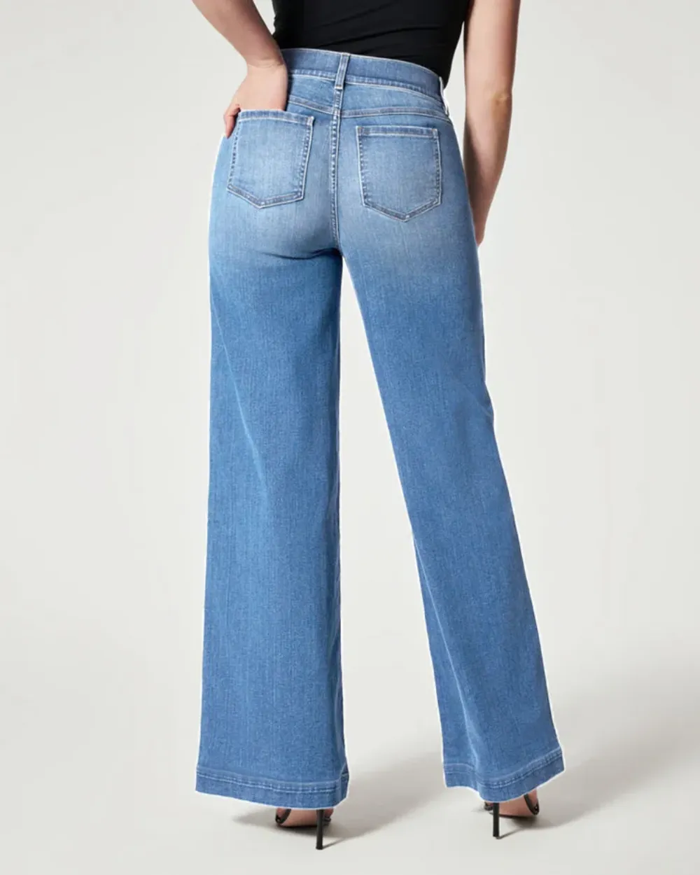 Seamed Front Wide Leg Denim Jeans