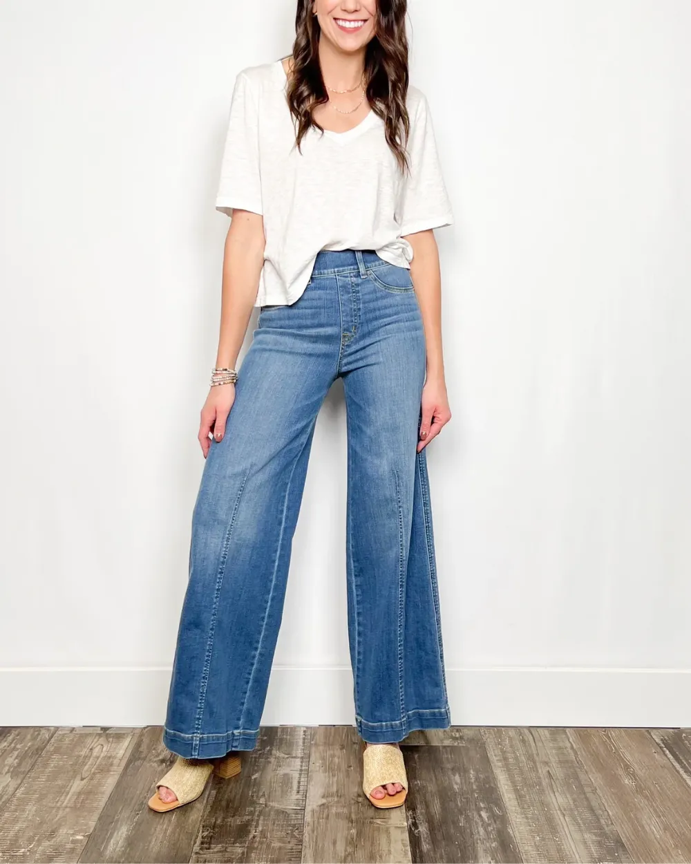 Seamed Front Wide Leg Denim Jeans