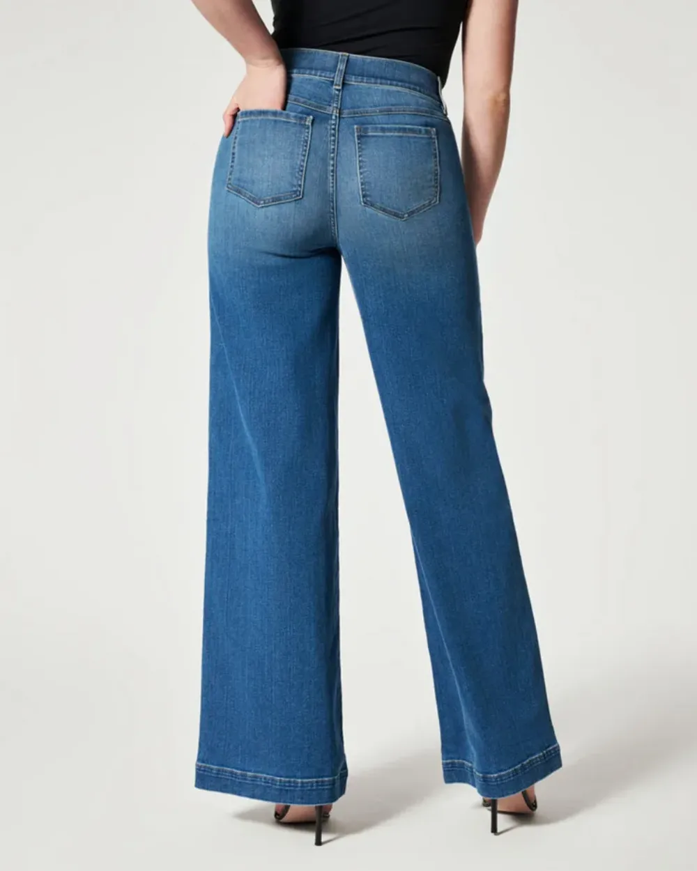 Seamed Front Wide Leg Denim Jeans