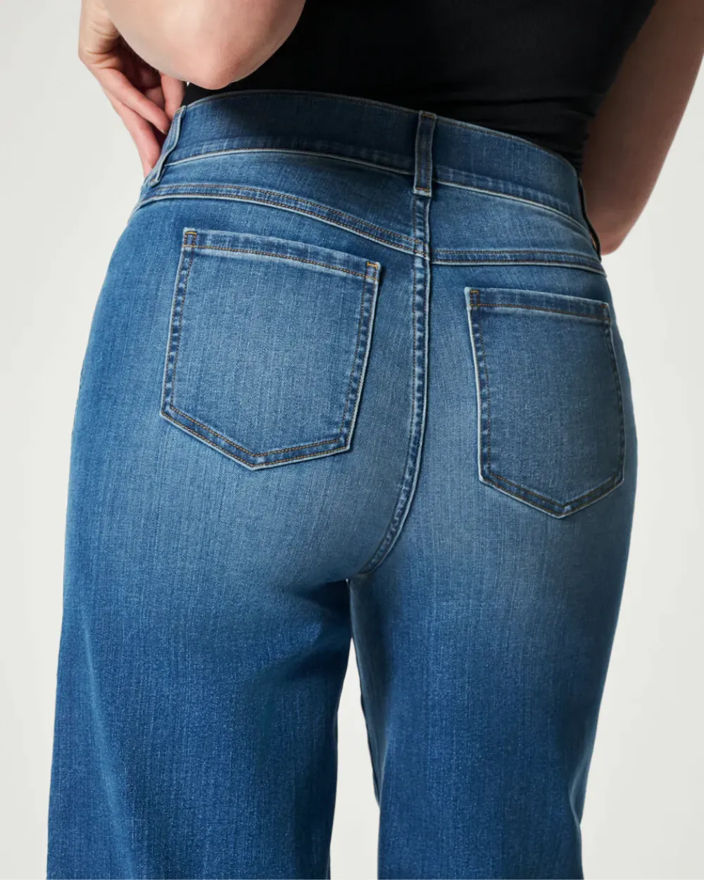Seamed Front Wide Leg Denim Jeans