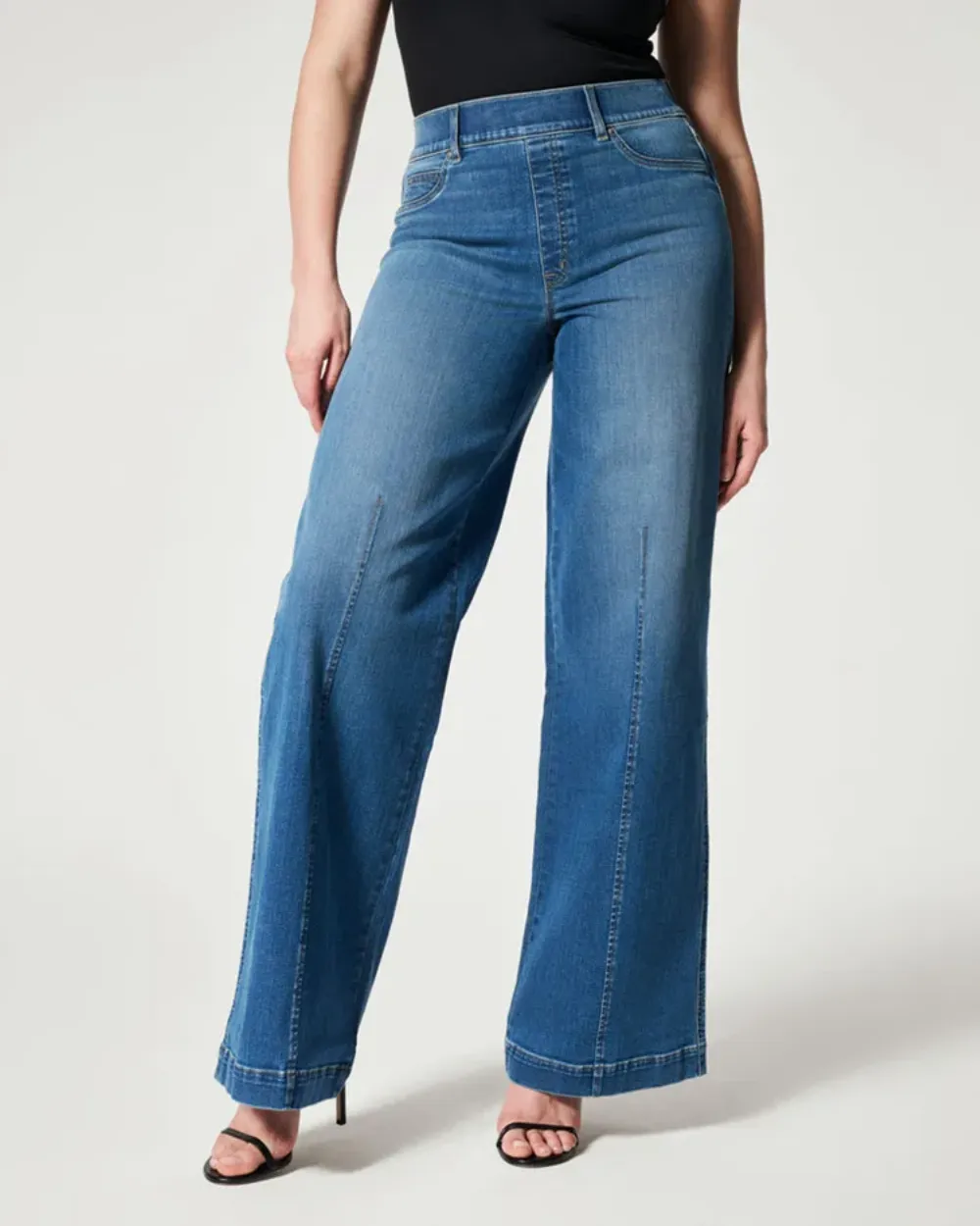 Seamed Front Wide Leg Denim Jeans
