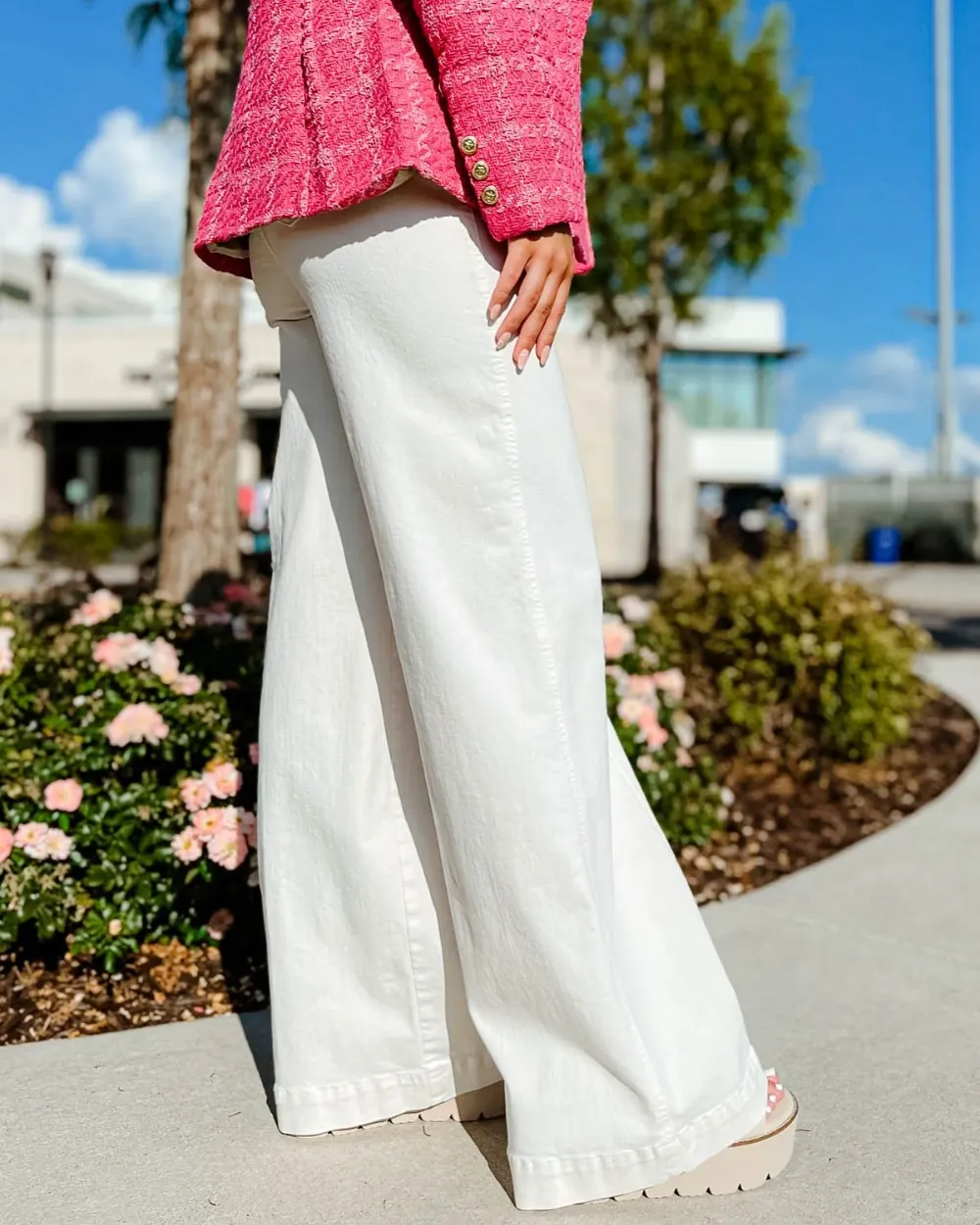 Seamed Front Wide Leg Denim Jeans