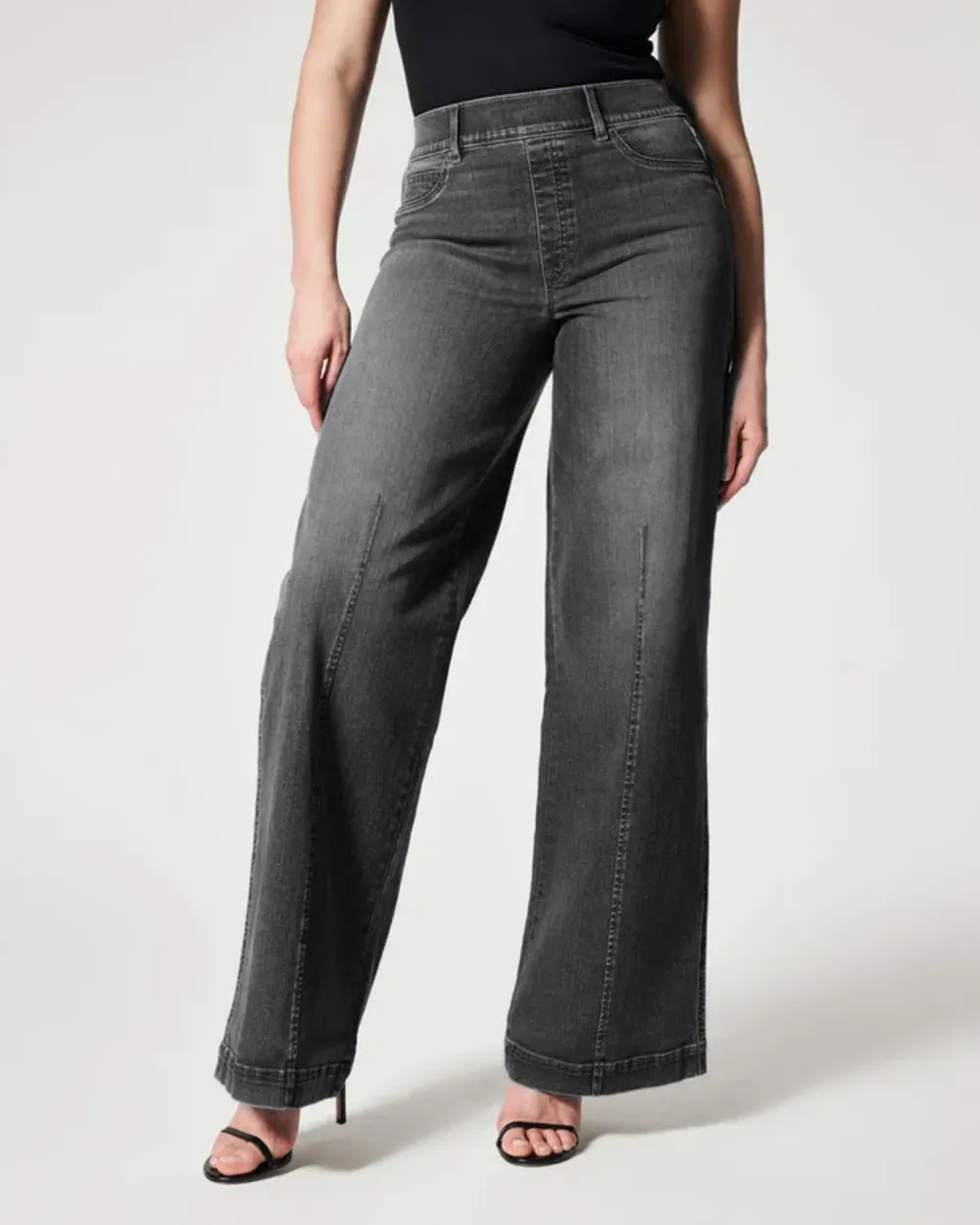 Seamed Front Wide Leg Denim Jeans