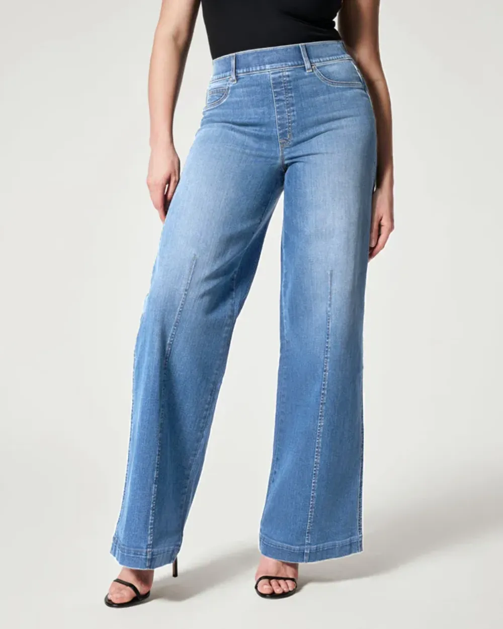 Seamed Front Wide Leg Denim Jeans