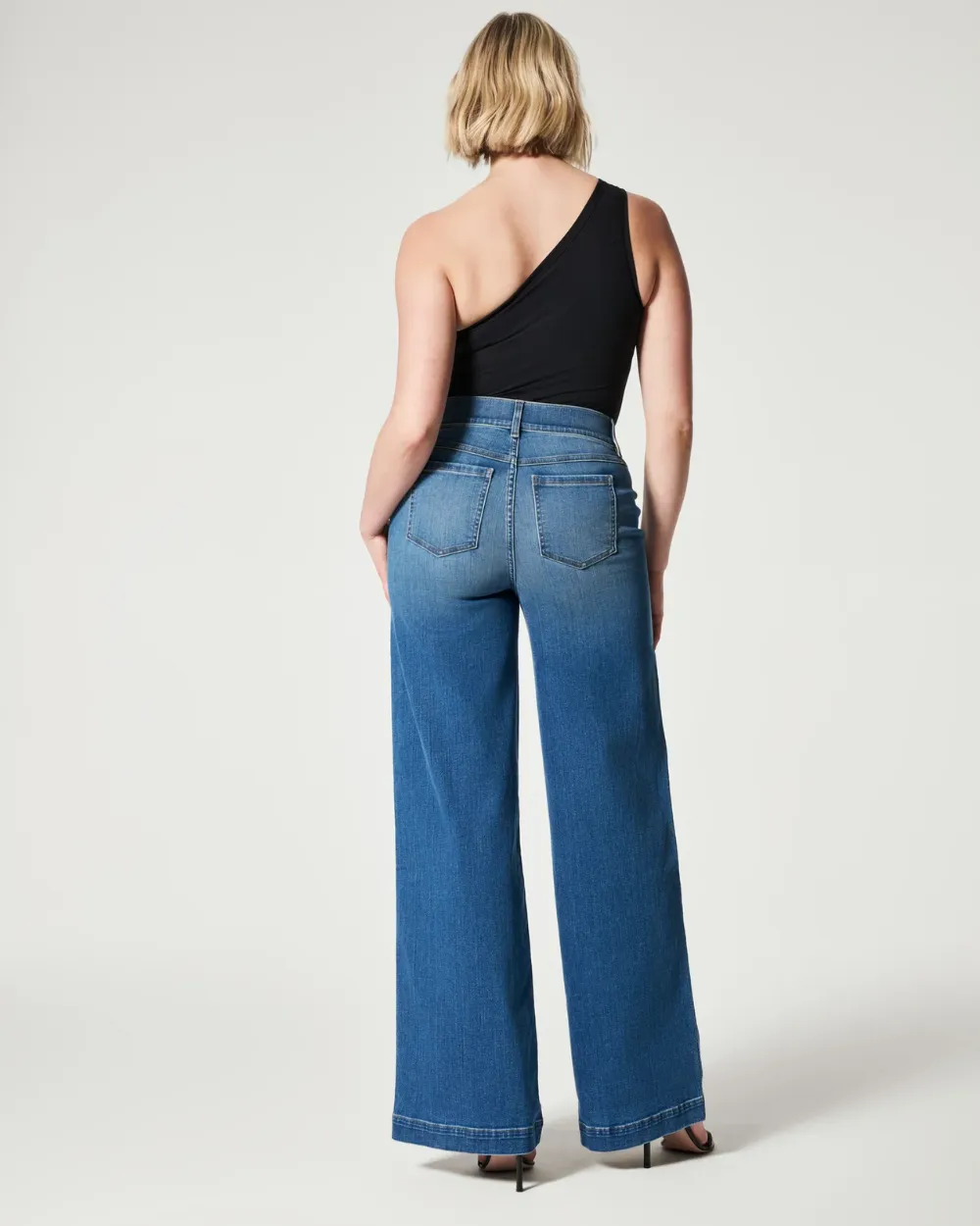 Seamed Front Wide Leg Denim Jeans
