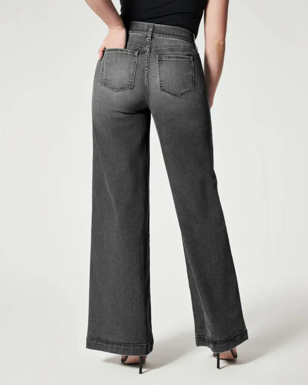 Seamed Front Wide Leg Denim Jeans