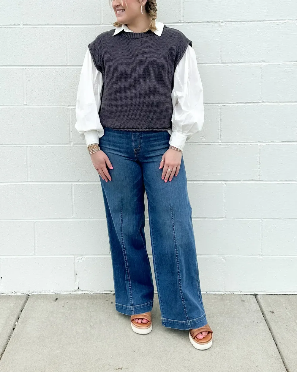 Seamed Front Wide Leg Denim Jeans
