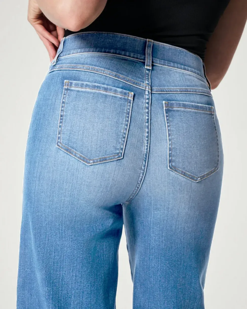 Seamed Front Wide Leg Denim Jeans