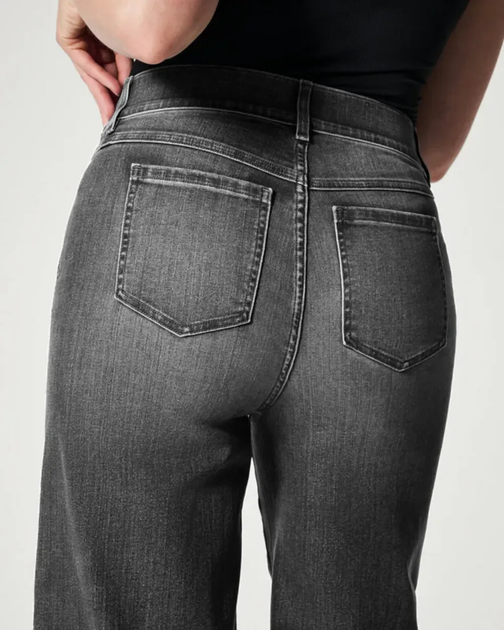 Seamed Front Wide Leg Denim Jeans