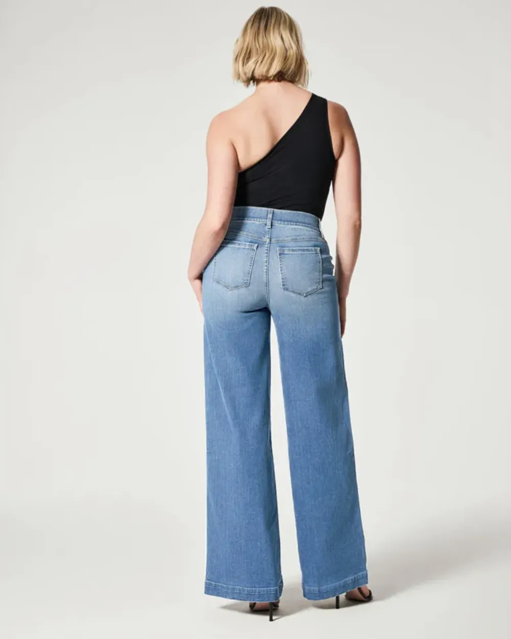Seamed Front Wide Leg Denim Jeans