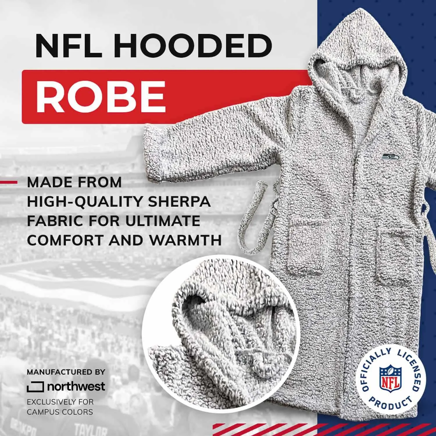 Seattle Seahawks Plush Hooded Sherpa Robe - One Size