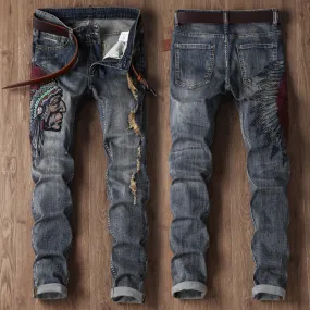 Shredded embroidered indian jeans
