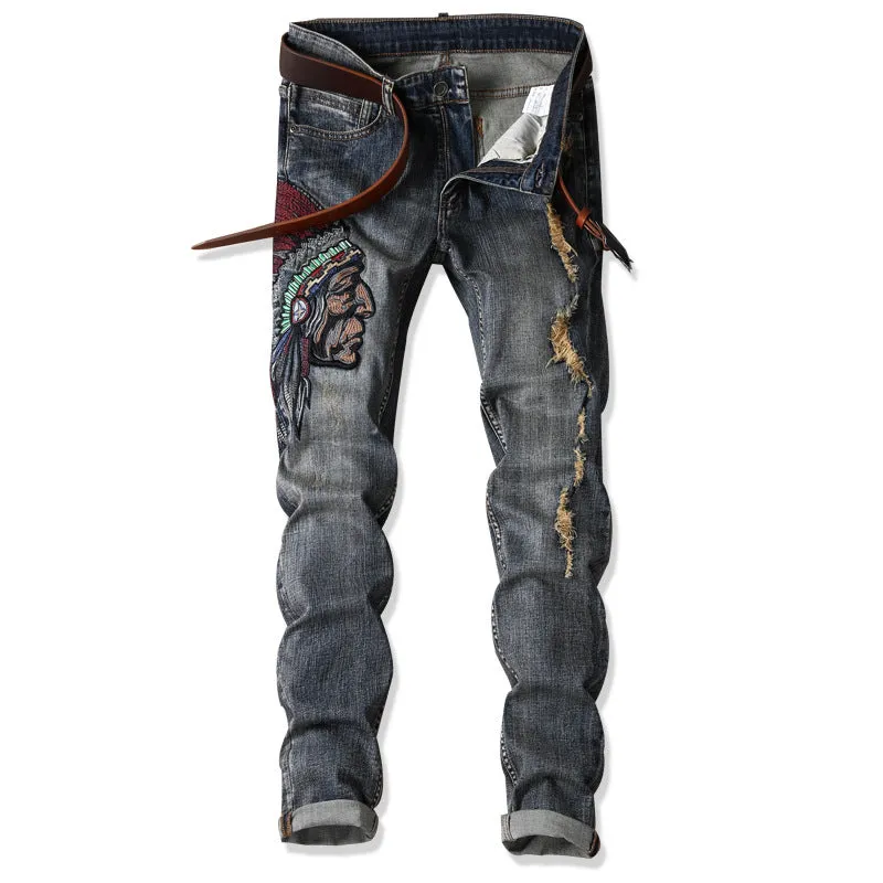 Shredded embroidered indian jeans
