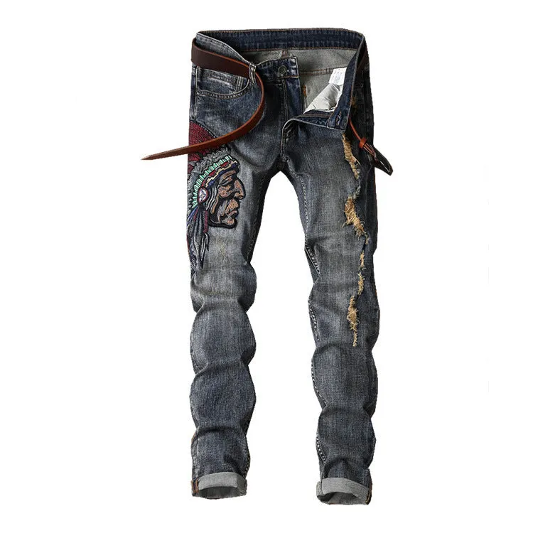 Shredded embroidered indian jeans