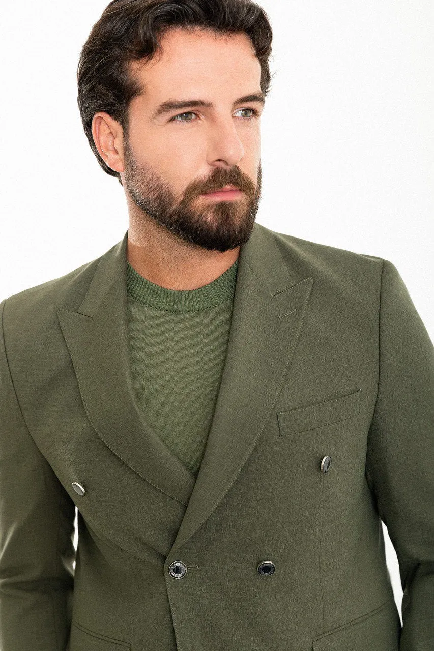 Simon Khaki Double Breasted Blazer