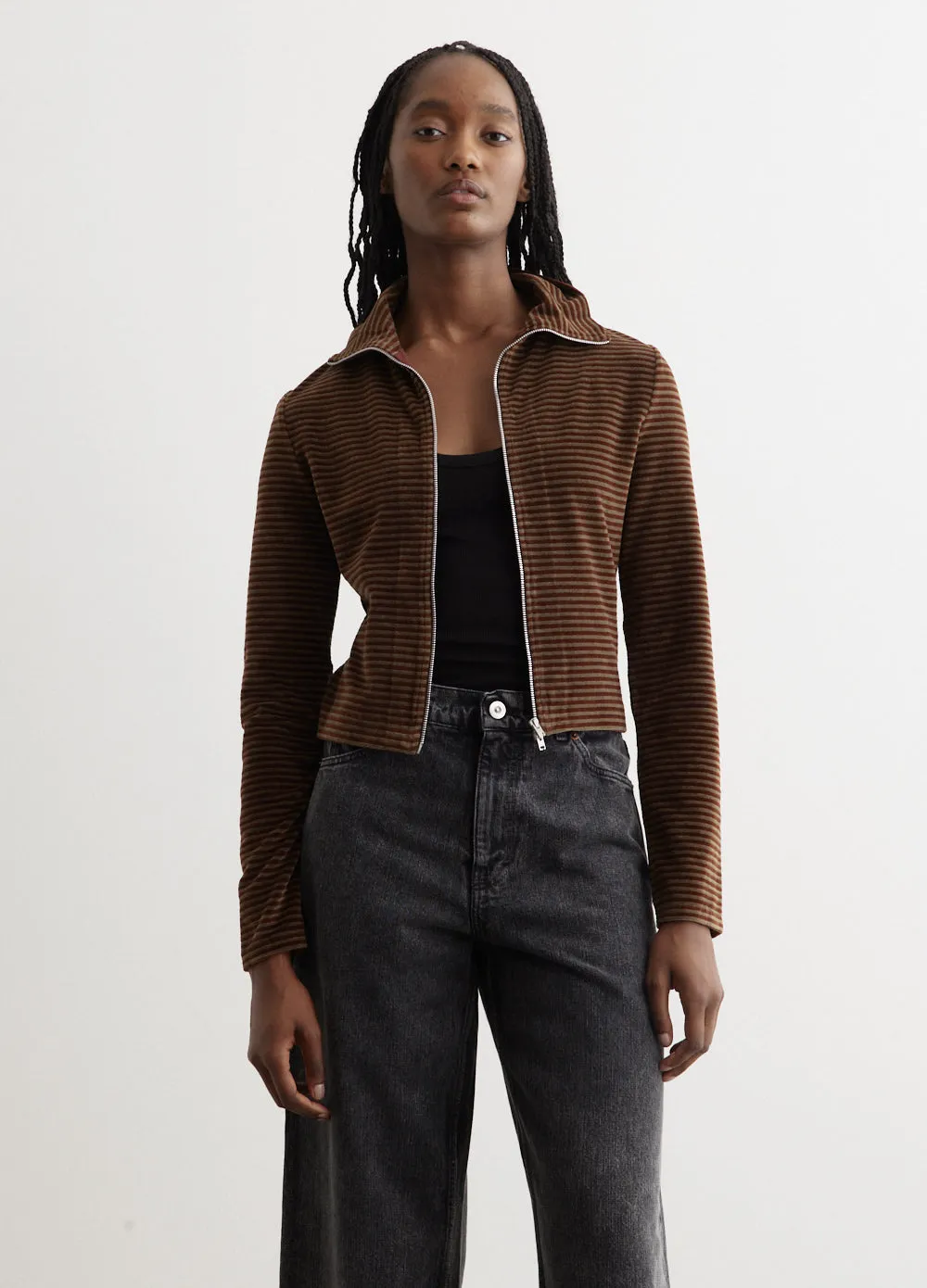 Slim Zip Long-Sleeve Scoobie Stripe Velour Jacket