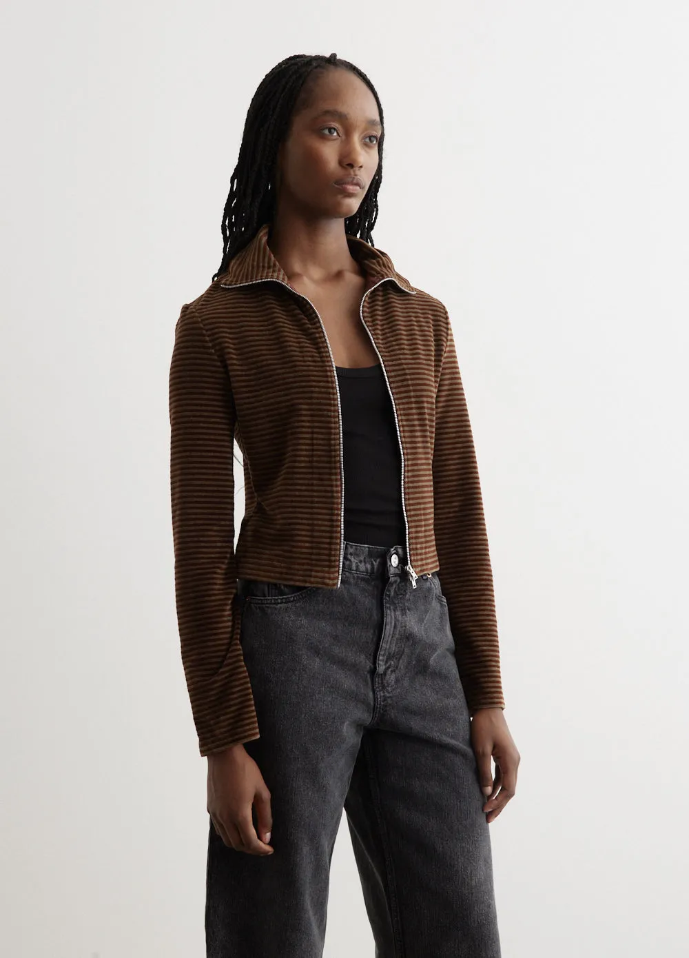 Slim Zip Long-Sleeve Scoobie Stripe Velour Jacket