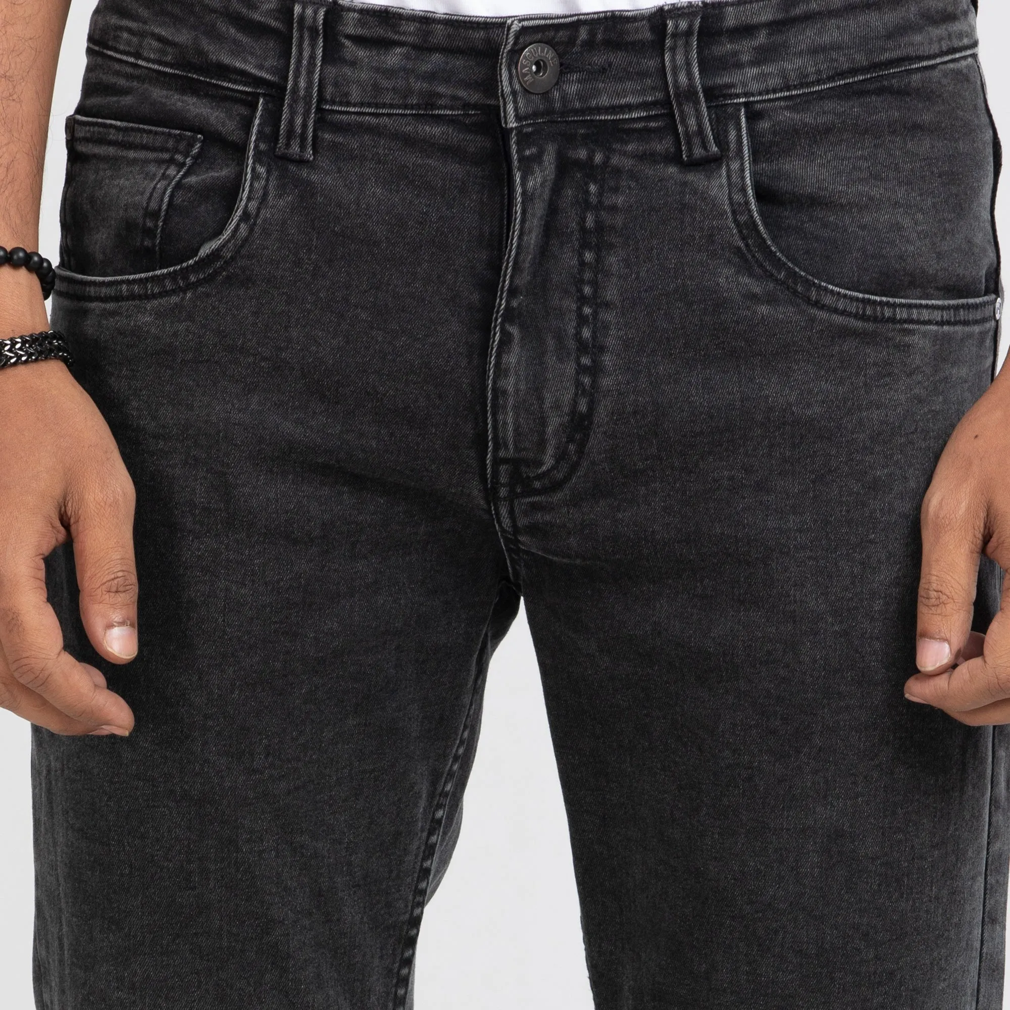 Smoke Wash Comfort Stretch Semi Fit Jeans - Charcoal