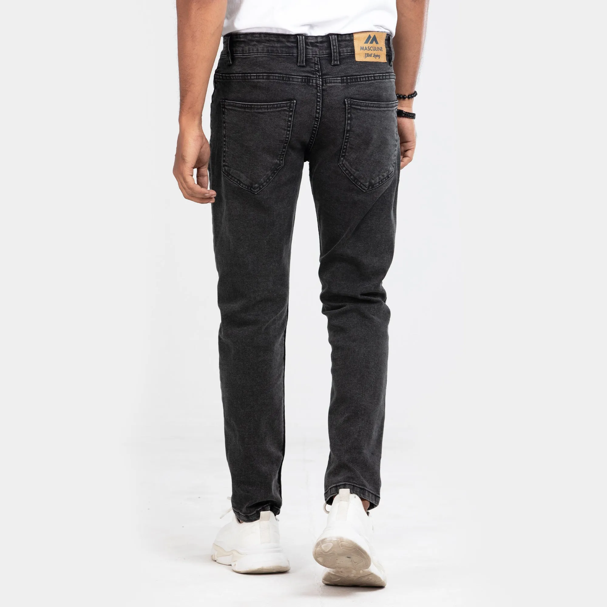 Smoke Wash Comfort Stretch Semi Fit Jeans - Charcoal