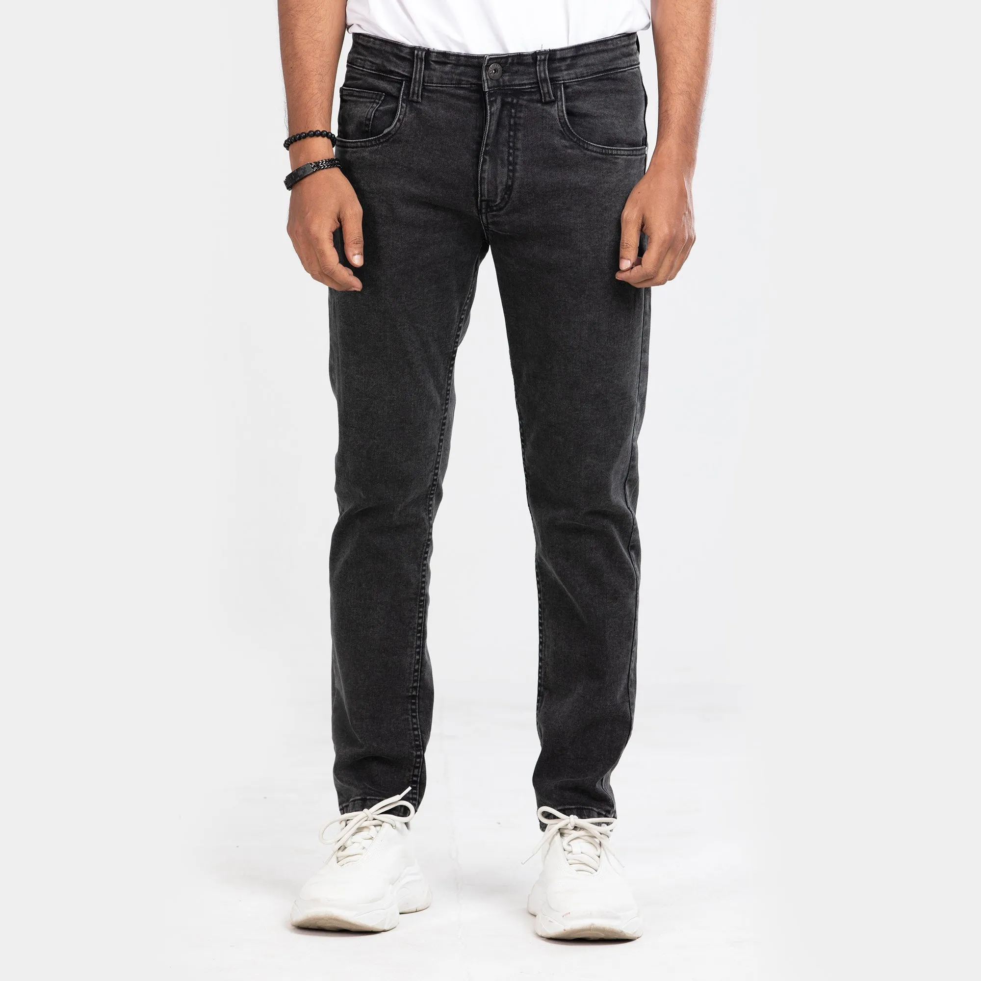 Smoke Wash Comfort Stretch Semi Fit Jeans - Charcoal