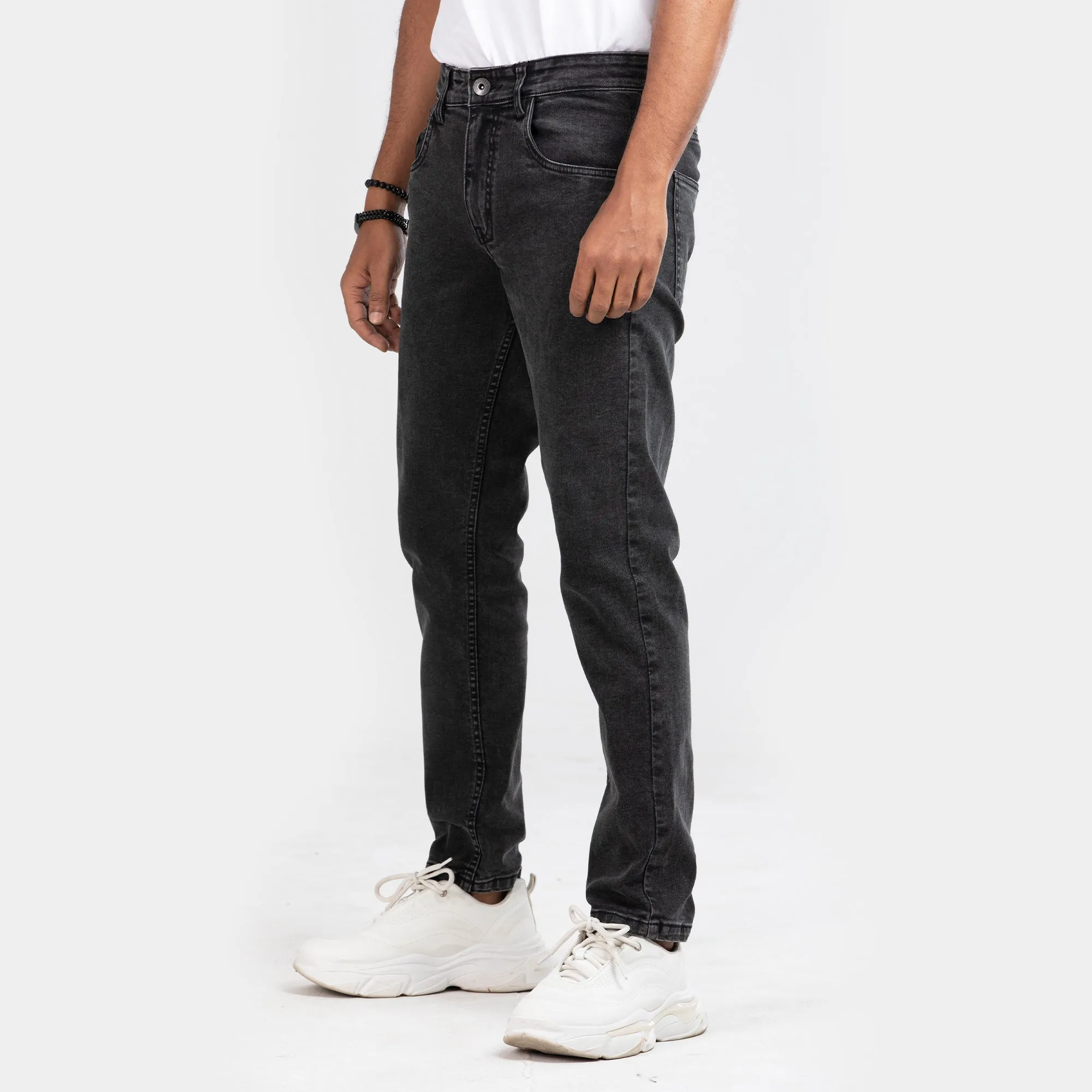 Smoke Wash Comfort Stretch Semi Fit Jeans - Charcoal