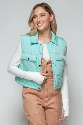 Snobbish Crop Womens Quilted Vest – Snap Down Fashionable Layered Outerwear