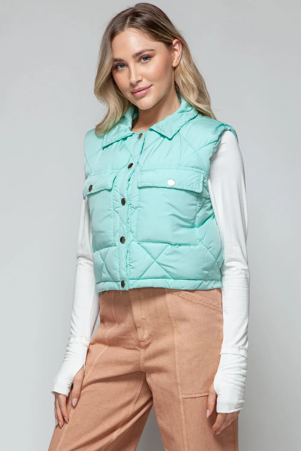 Snobbish Crop Womens Quilted Vest – Snap Down Fashionable Layered Outerwear