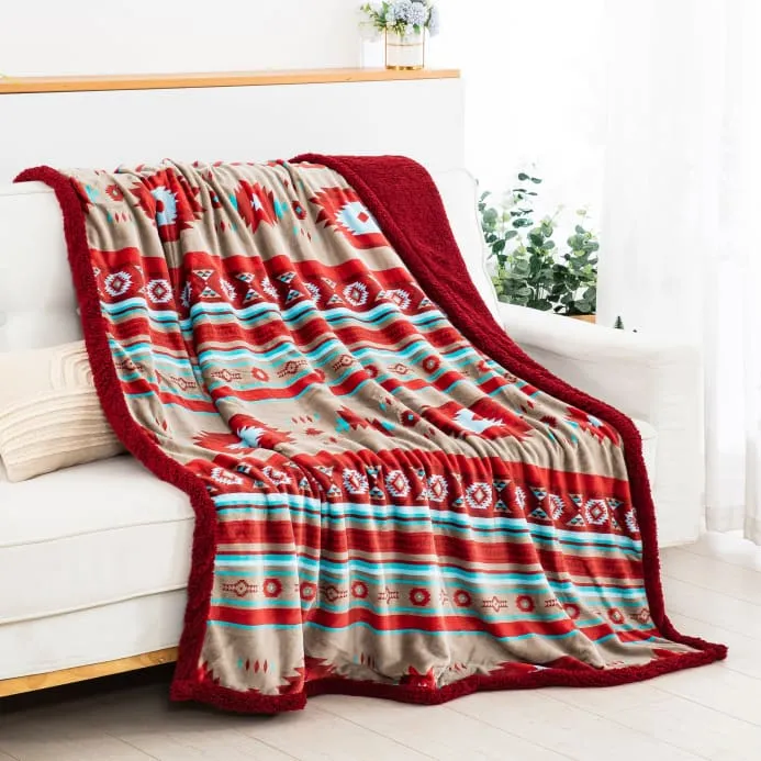 Southwestern Sherpa Lined Throw Blanket