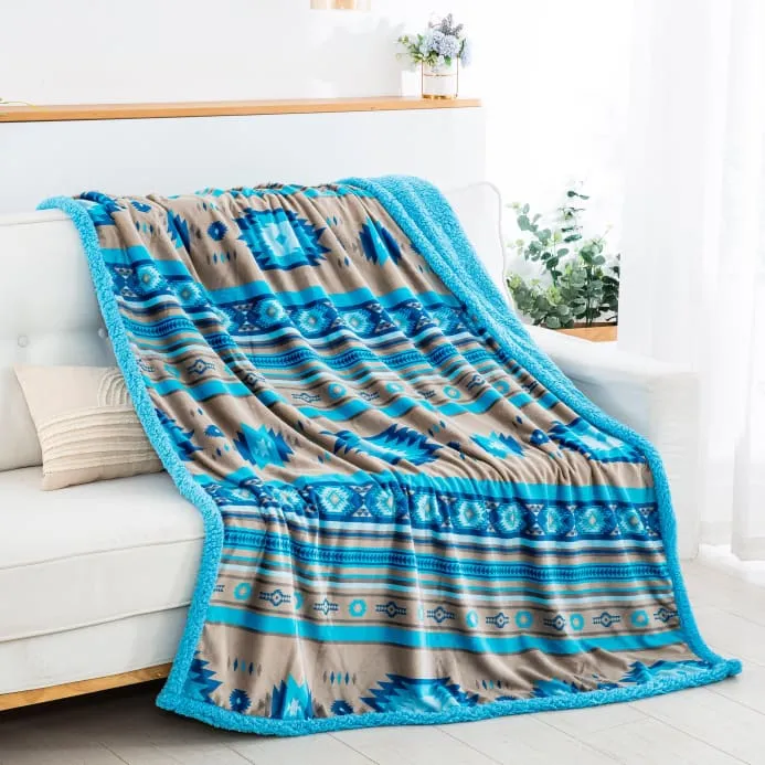 Southwestern Sherpa Lined Throw Blanket