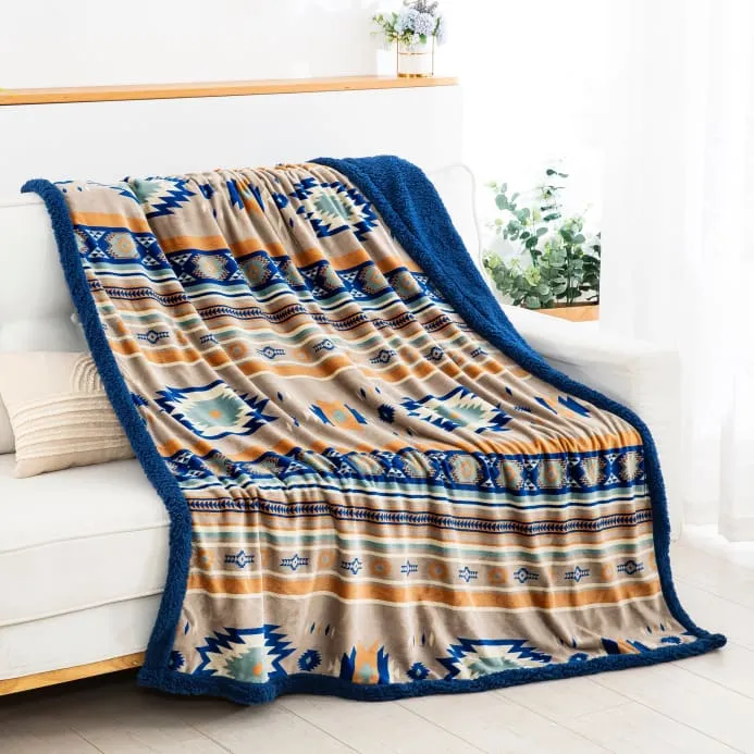 Southwestern Sherpa Lined Throw Blanket