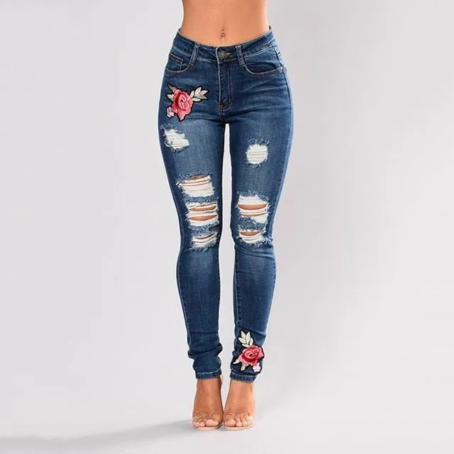 Stretch Embroidered Jeans For Women