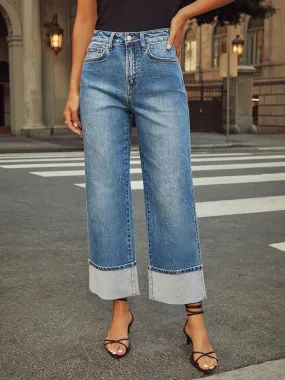 Stretch Straight Curled Jeans
