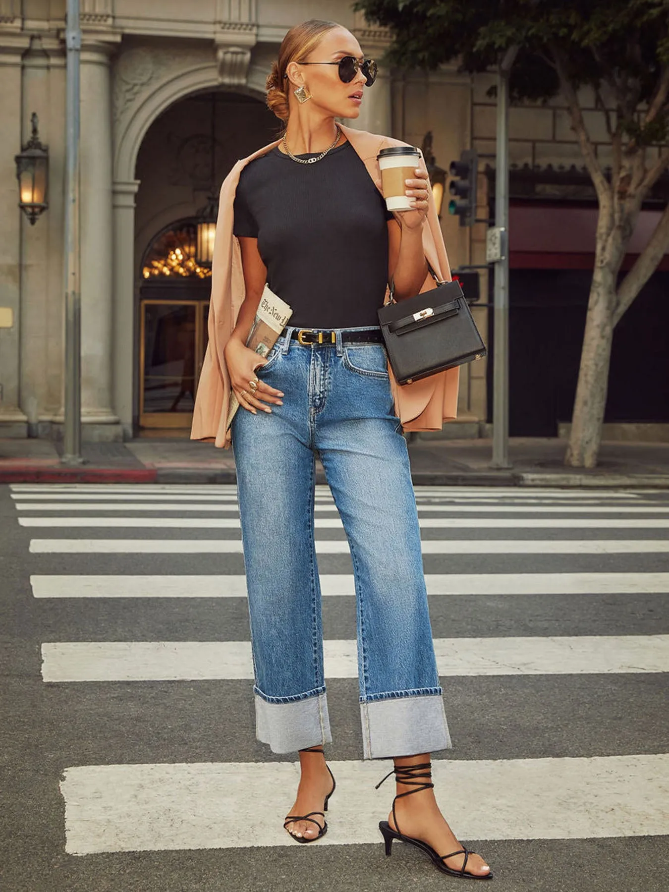 Stretch Straight Curled Jeans