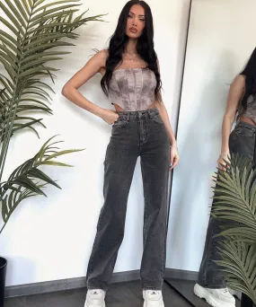 Stretch Wide Leg Jeans Wendy Grau