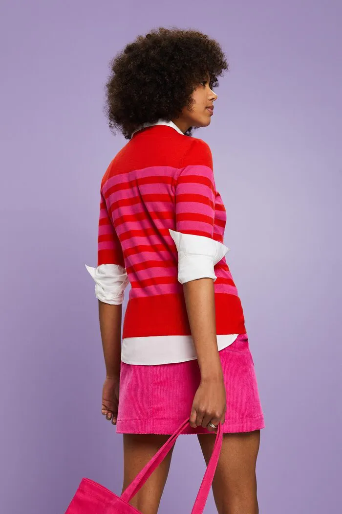Striped Crew Neck Sweater - Red