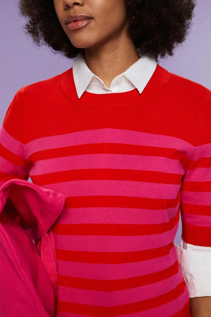 Striped Crew Neck Sweater - Red
